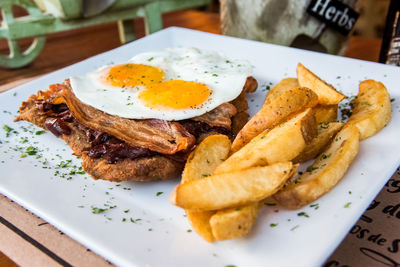 High angle view of breakfast served in plate