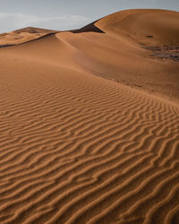 Scenic view of sand dune in desert against sky