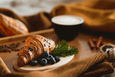 Close-up of breakfast served on table