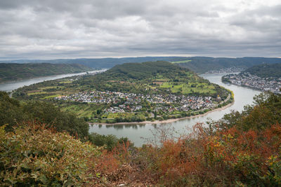 Panoramic image of rhine river loop close to boppard, rhine valley, rhineland-palatinate, germany