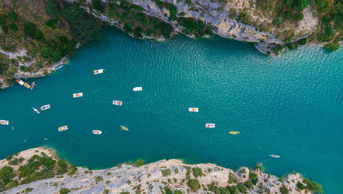 High angle view of boats on sea