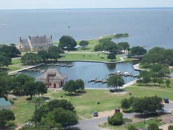 View of sea with buildings in background