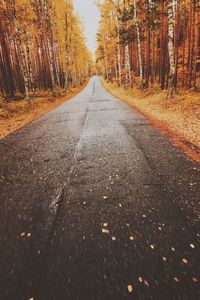 Road amidst trees against sky during sunset