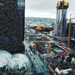 High angle view of construction site in city