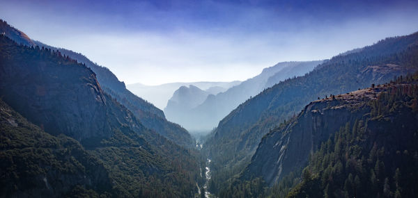 Panoramic view of mountain range against sky