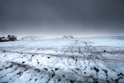 Scenic view of snow covered mountain against sky