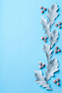 Close-up of frozen blue background