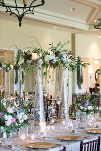 Flower decorations on dinning table