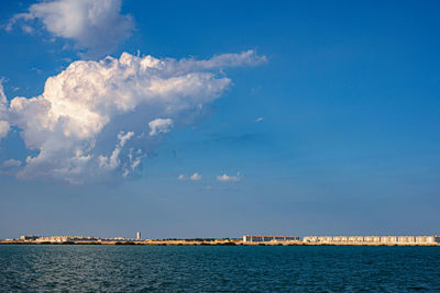 Scenic view of sea against blue sky