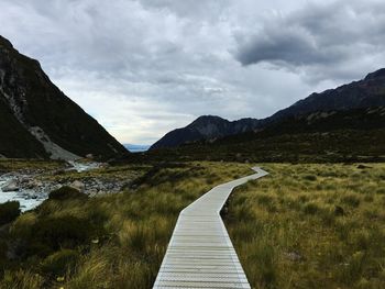 Scenic view of landscape and mountains against sky