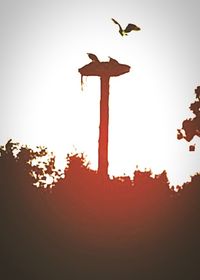 Silhouette bird perching on tree against clear sky