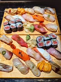 High angle view of fish on table