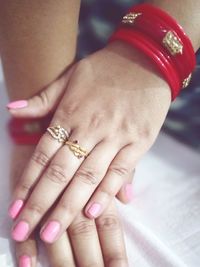 Close-up of woman with hands