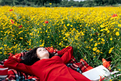 Low angle view of person lying down on plant