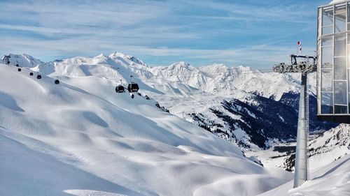 Scenic view of snow covered mountains against sky