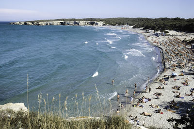 High angle view of beach against clear sky