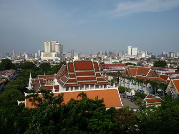 View of buildings against clear sky