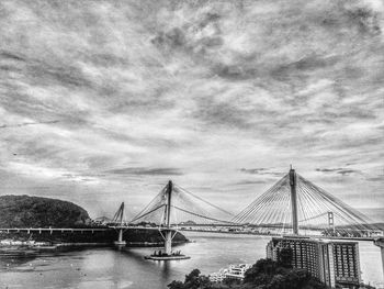 Suspension bridge over river