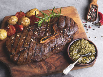 High angle view of food on table