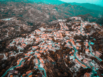 High angle view of buildings in city