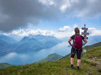 Trekking scene on lake como alps 