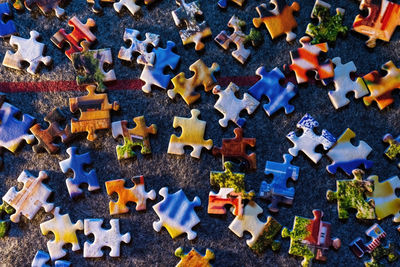 High angle view of toy toys on floor