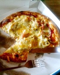 Close-up of pizza on table