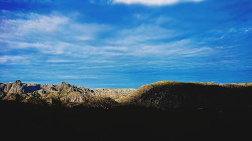 Panoramic view of landscape against blue sky