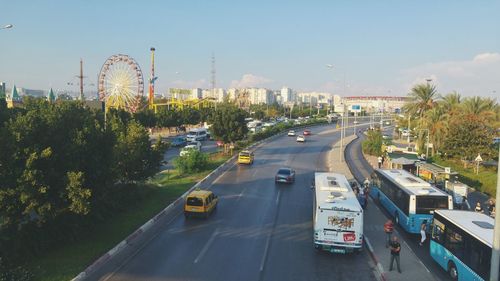 High angle view of cars on street in city