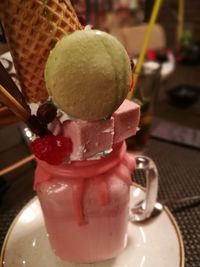 Close-up of ice cream on table