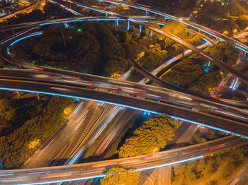 High angle view of highway at night