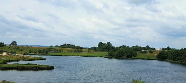 Scenic view of calm lake against sky