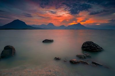 Scenic view of sea against sky during sunset