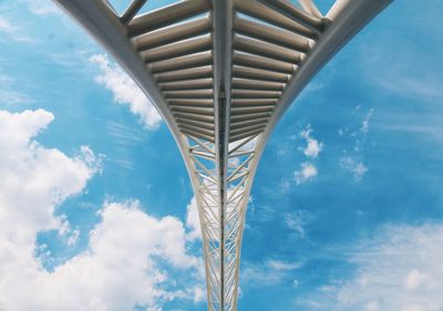 Low angle view of metallic structure against cloudy sky