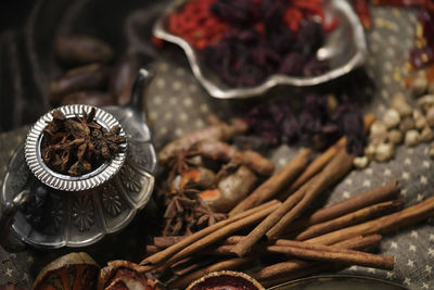 High angle view of food on table