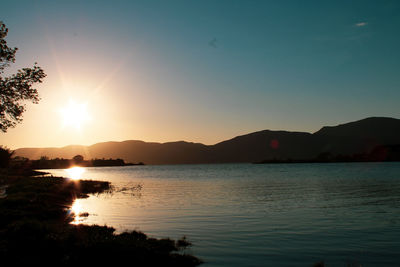 Scenic view of lake against sky during sunset