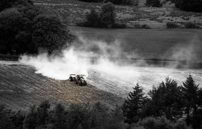 High angle view of tractor on farm