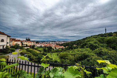 High angle view of townscape against sky