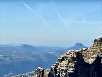 Panoramic view of mountain range against sky