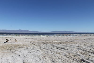 Scenic view of beach against clear blue sky