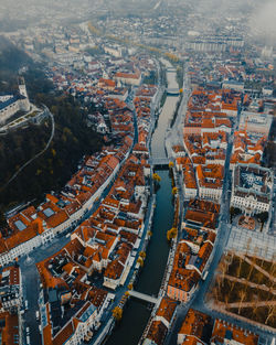 High angle view of buildings in city