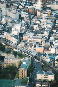 High angle view of buildings in city