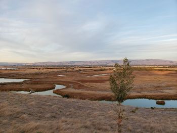 Scenic view of land against sky