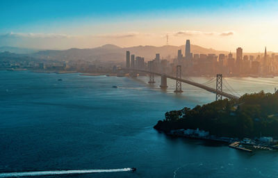 View of suspension bridge over sea