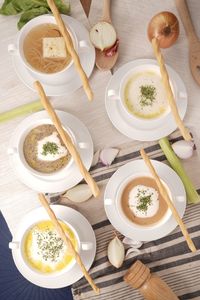 High angle view of food on table