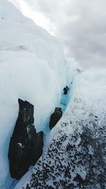 Glaciers against cloudy sky