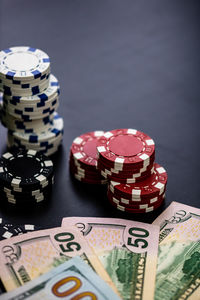 Close-up of coins on table