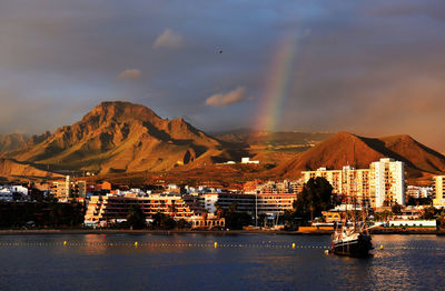 Buildings and mountains against sky at tenerife