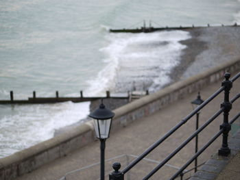 High angle view of street light on beach