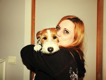 Portrait of cute dog at home